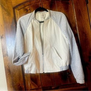 LOFT Ann Taylor Casual Bomber Jacket In White Gray Size Small